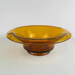 Vintage Depression Glass Amber Console Bowl Etched Rolled Edge 10 3/8 x 3 3/4”